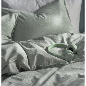 Ikea BERGPALM King Duvet Cover + 2 King Pillow Shams Green Stripe Cotton NEW